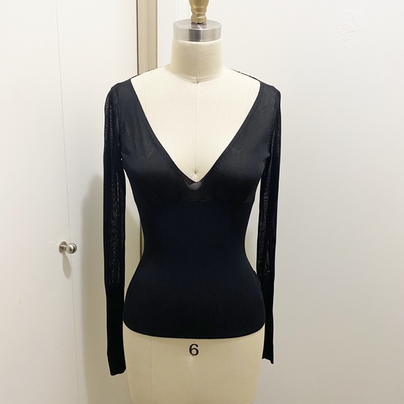 A/X Armani Exchange Sheer Sexy V-Neck Drape Back Sequin Long Sleeve Black XS - Picture 8 of 11